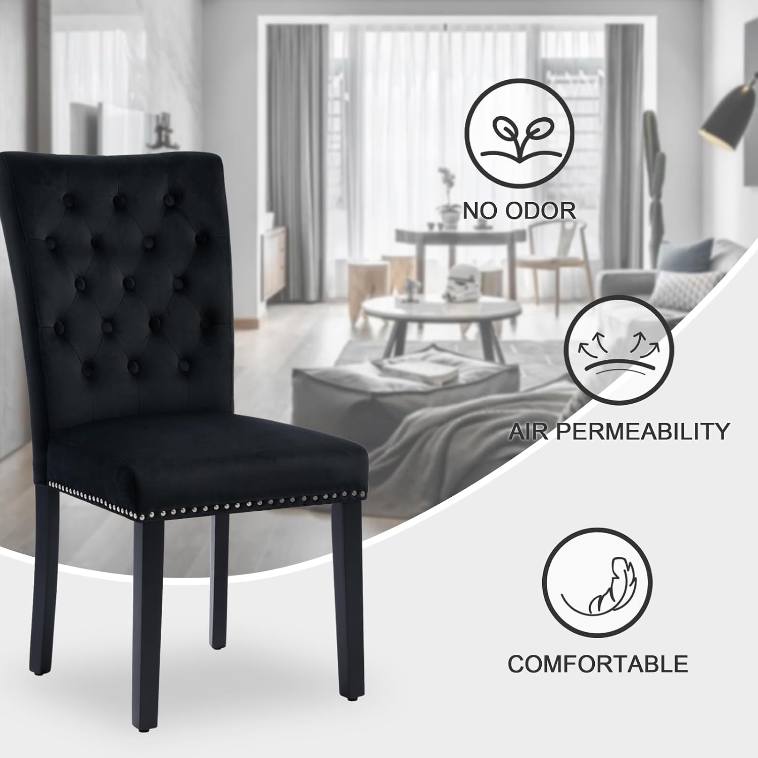 adochr Velvet Dining Chairs Set of 2, Parsons Kitchen Chair, Blue