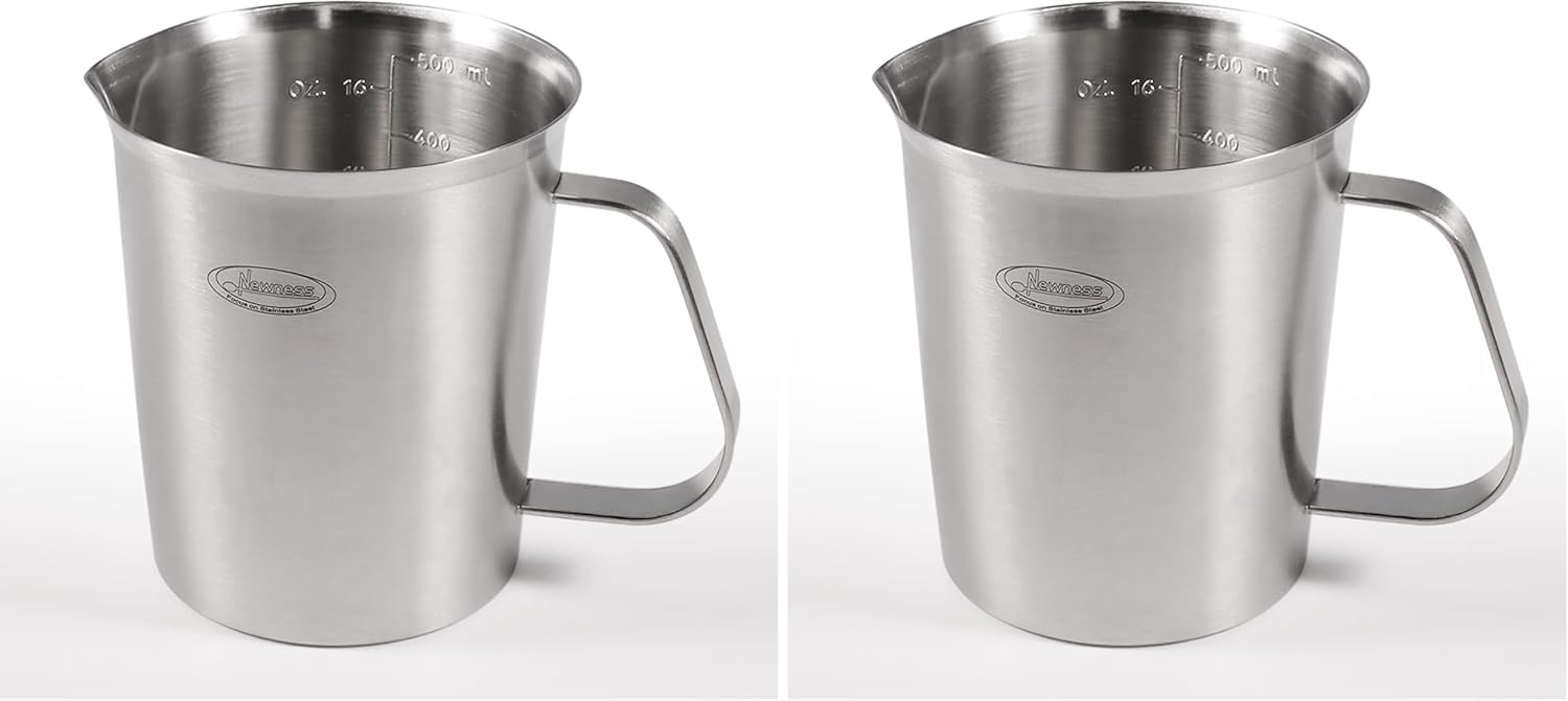 Newness Stainless Steel Measuring Cup, Metal Measuring Cup with Handle (Upgraded, 3 Marking Including Cup/ML/Ounce Scale), 16 Ounces (0.5 Liter, 2 Cup)
