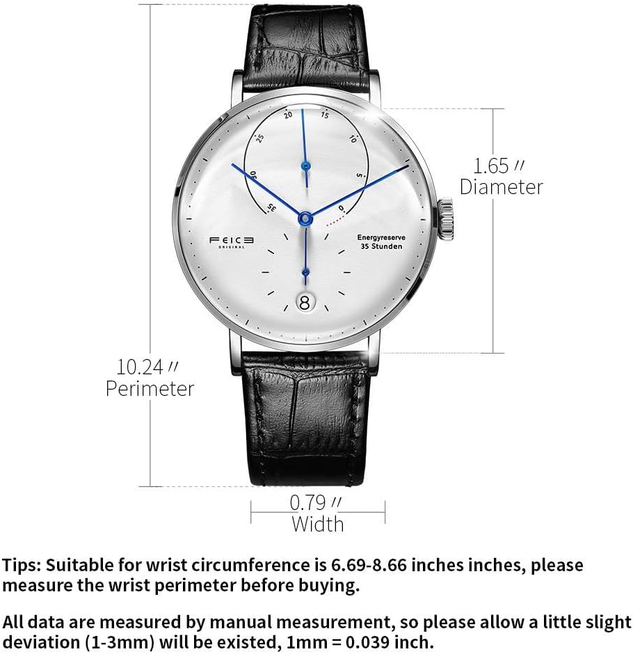 FEICE Bauhaus Mechanical Watch Men's Analog Waterproof Automatic Casual Dress Watches with Domed Mirror Leather Bands Date -FM202
