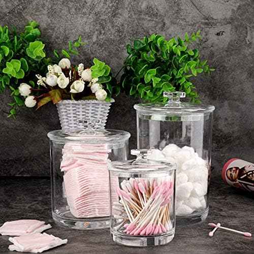 Hipiwe Clear Plastic Apothecary Jars with Lid, Set of 3 Large Q-Tips Holder
