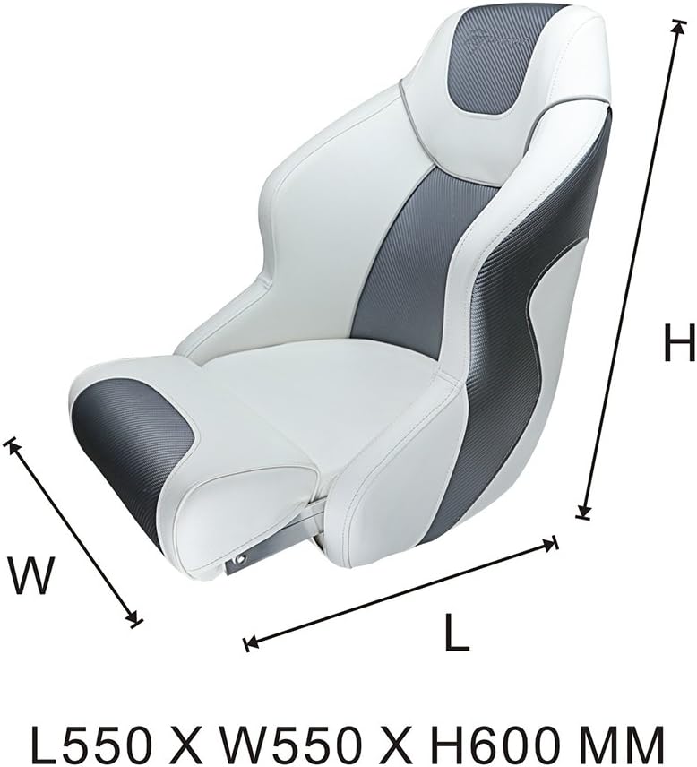 Seamander Boat Captains Chair,Captain Bucket Seat with Flip Up Bolster,Integral Rotomolded Frame, Premium EPDM Foam Material, Marine Grade Vinyl (A-White/Charcoal)