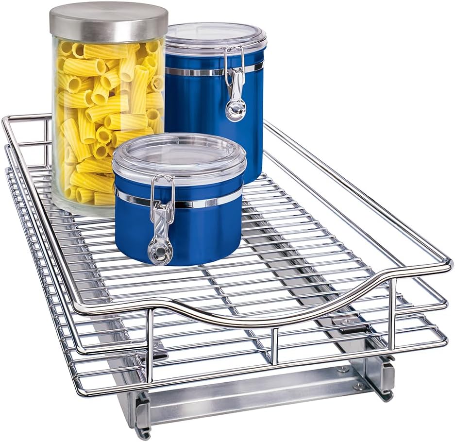 LYNK PROFESSIONAL® Pull Out Cabinet Organizer, Kitchen Slide Out Drawer | 11W x 21D Chrome cabinet pull-out shelves with 3/4-extension glides create easy-access storage for cookware and pantry items
