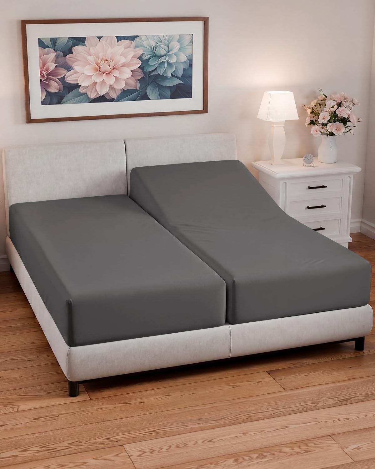 Fitted Hospital Bed Sheet - Hospital Bed Sheets for Home Use - Dark Grey | Ultra-Soft Brushed Microfiber Bedding with 16 Inch Deep Pockets, Extra Long 36 x 84 Fit, Breathable, Cooling and Wrinkle Free