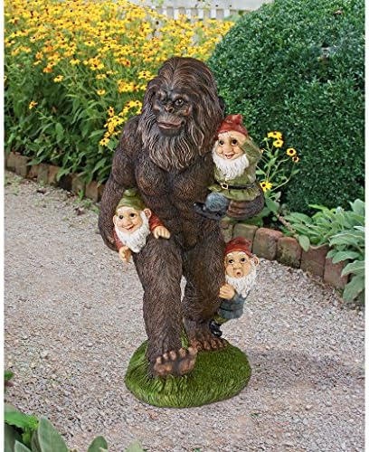 Design Toscano Schlepping the Garden Gnomes Bigfoot Yeti Indoor/Outdoor Garden Statue, 16 Inch Tall, Cast Stone Resin, Painted Full Color Finish