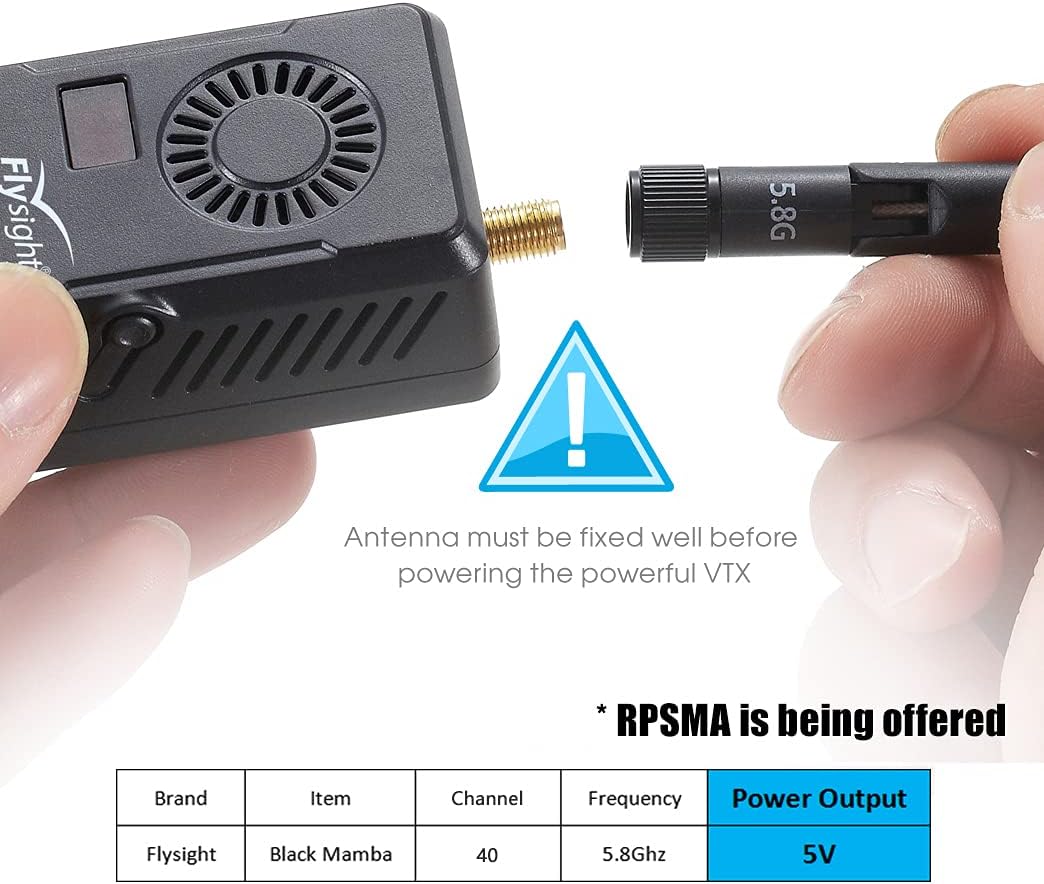 Black Mamba Audio Video Transmitter 5.8 ghz 40CH FPV Vtx for Gopro FPV Drone Video Transmitter 5V Output (RPSMA ANT 5V Out for Gopro)