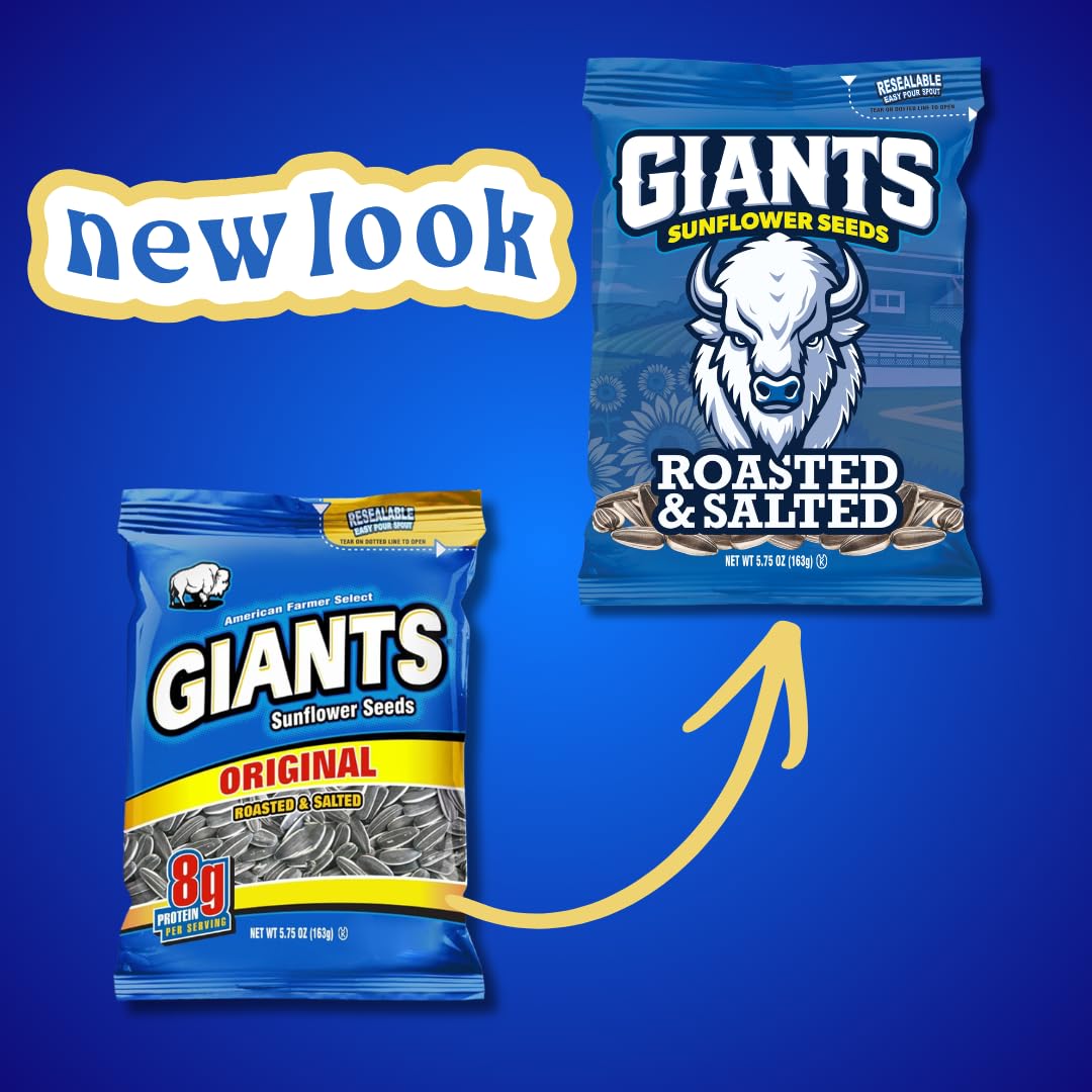 GIANTS Original Sunflower Seeds - Sunflower Seeds to Eat, Sunflower Seeds Bulk, Lightly Salted Sunflower Seeds for Eating, High Protein Snack - 5.75 oz Resealable Bags (Case of 12)