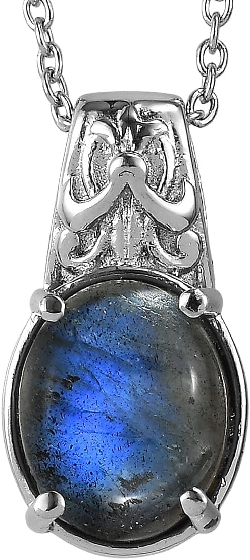 Labradorite 5.60 ctw Pendant Necklace in Stainless Steel 20 Inches
