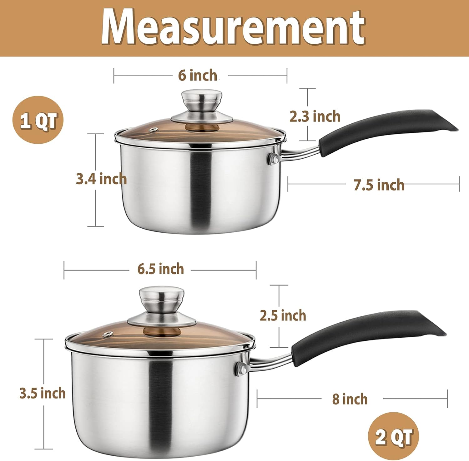 P&P CHEF 1 Quart Sauce Pan With Lid, Small Pot Saucepan, 1 Pc