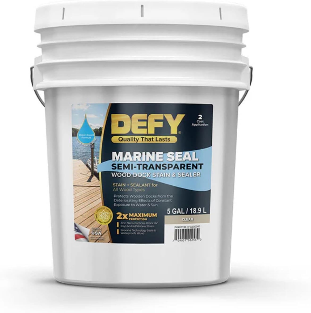 DEFY Marine Seal Semi-Transparent Exterior Wood Stain and Sealer - Waterproof Sealant for Wood Docks, Boat Piers, Marinas, Boardwalks, & More - Cedar Tone - 5 Gallon, Made in USA