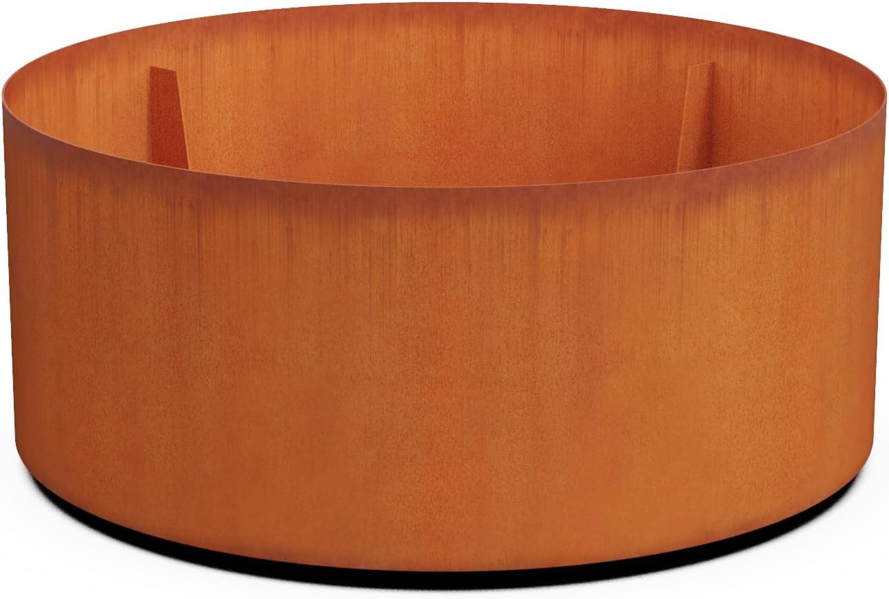 Plantercraft Large Round Planters for Outdoor Plants - 24 Inch Corten Steel Planter for Patio