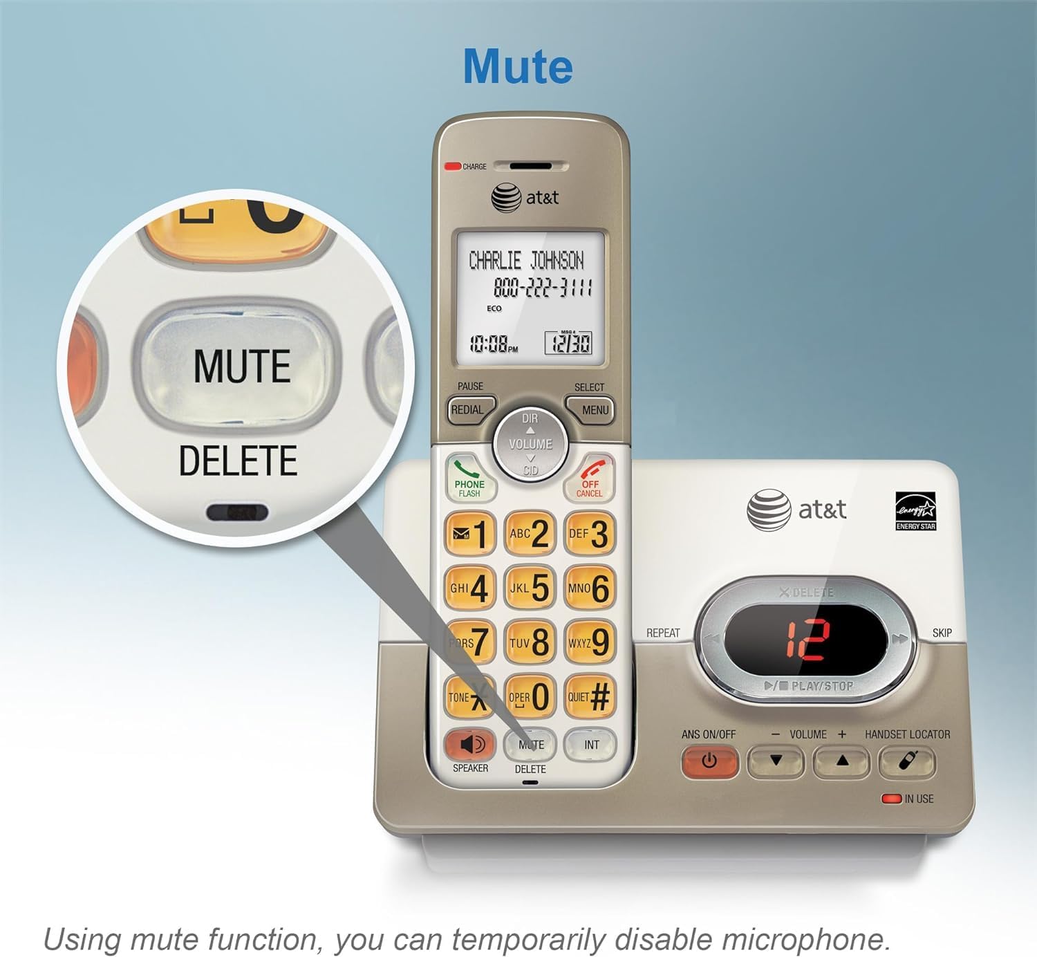 AT&T EL52213 2-Handset Cordless Phone, Light Champagne | Digital Answering System, Extra-Large Backlit Keys, Caller ID/Call Waiting, DECT 6.0, Expandable Speakerphone