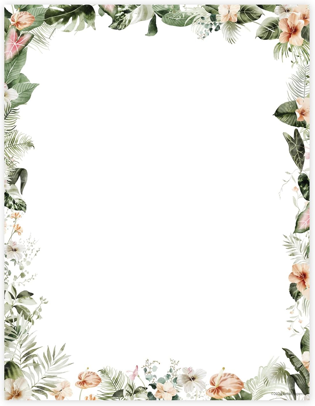 Great Papers! Lush Greenery Letterhead / 80 Floral Sheets 8.5" x 11" Beautiful Watercolor Botanical All Occasion Letter Paper