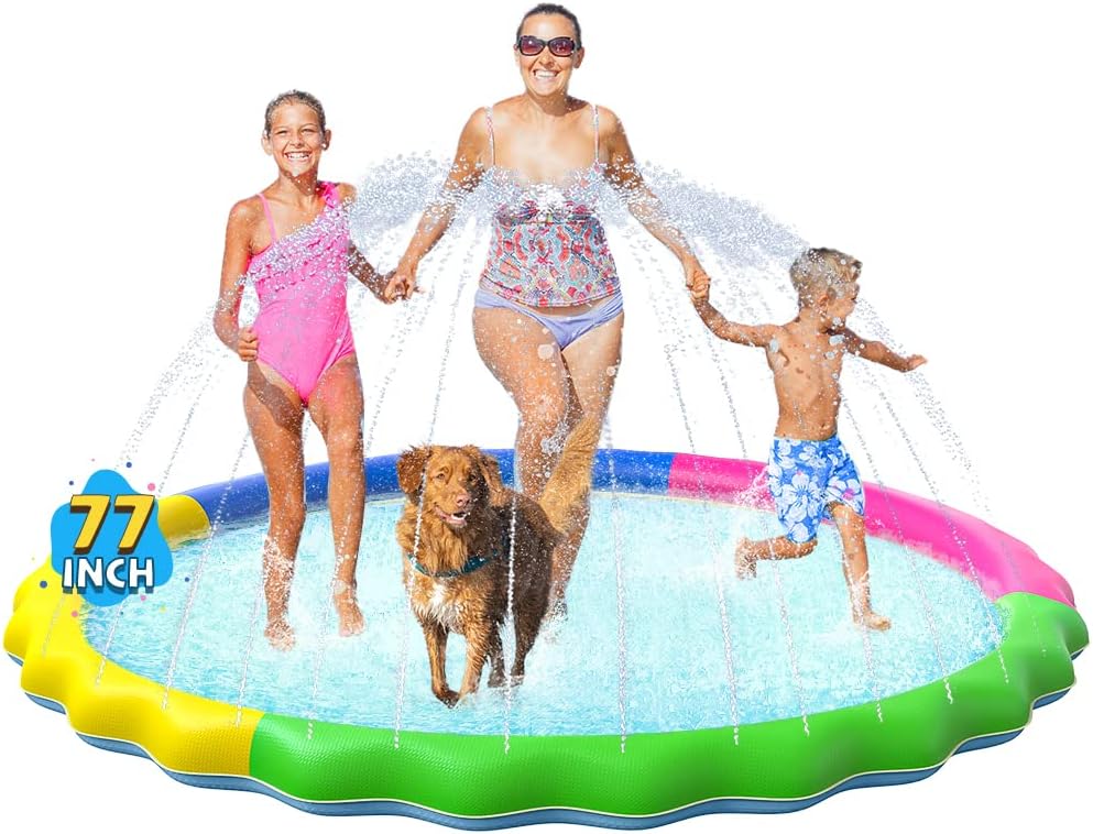 VISTOP 67" Non-Slip Splash Pad for Kids and Dogs, Thickened Sprinkler Pool for Toddlers, Outdoor Backyard Water Toys, Fun Fountain Play Mat for Babies