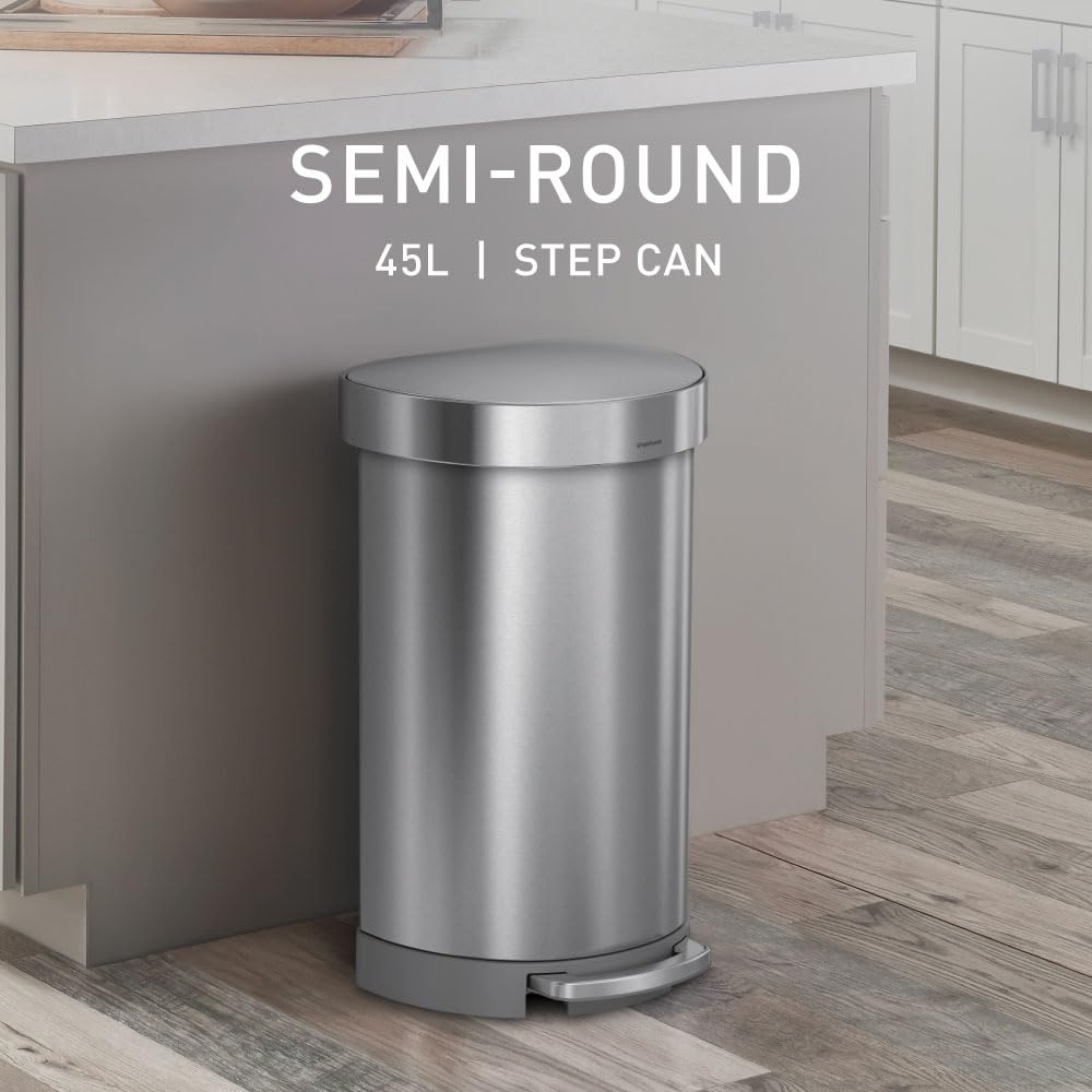 simplehuman 45 Liter / 12 Gallon Semi-Round Automatic Sensor Trash Can, Brushed Stainless Steel