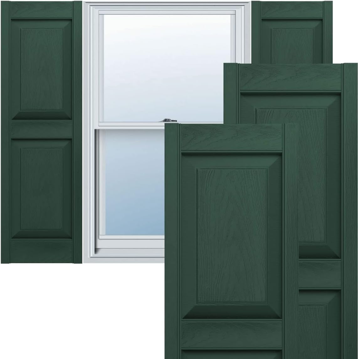 Ekena Millwork LP2S14X05500MG Lifetime Vinyl Standard Two Equal Panels with Raised Panel Shutters, 14 3/4" W x 55" H, Midnight Green, 1 Piece