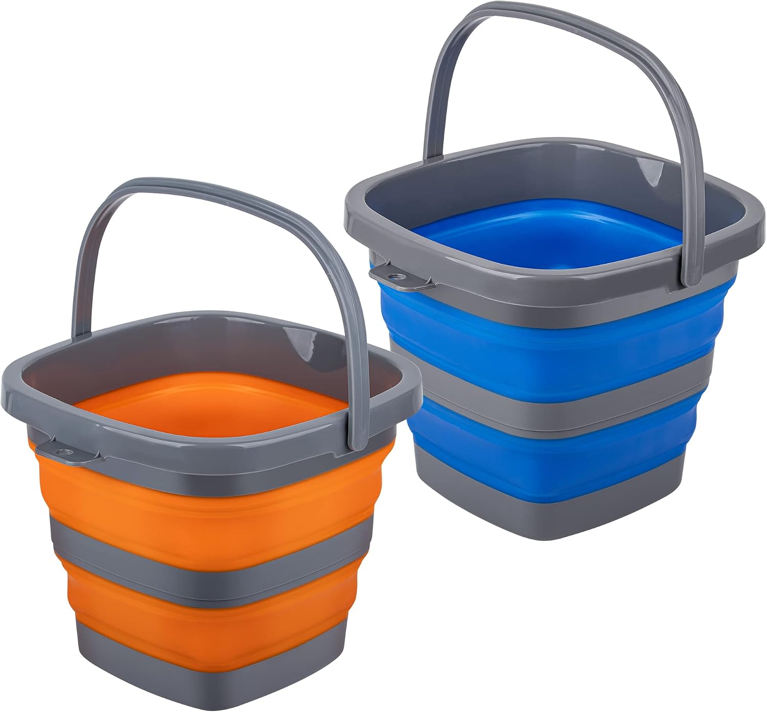 2 Pack Collapsible Plastic Bucket with 2.6 Gallon (10L) Each, Foldable Rectangular Tub for House Cleaning