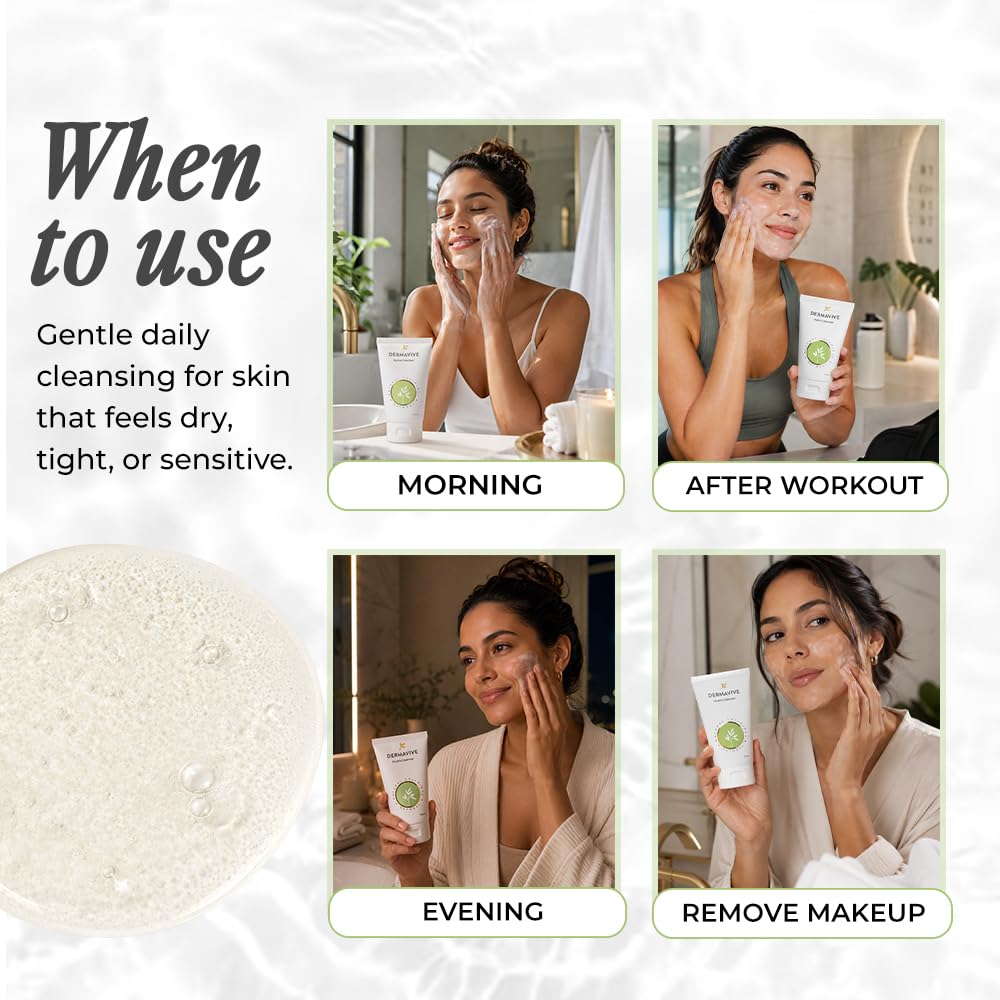 Dermavive Hydrating Facial Cleanser, Soap-Free Gentle Cleanser with Colloidal Oatmeal & Vitamin E, Soothes & Moisturizes Sensitive & Dry Skin