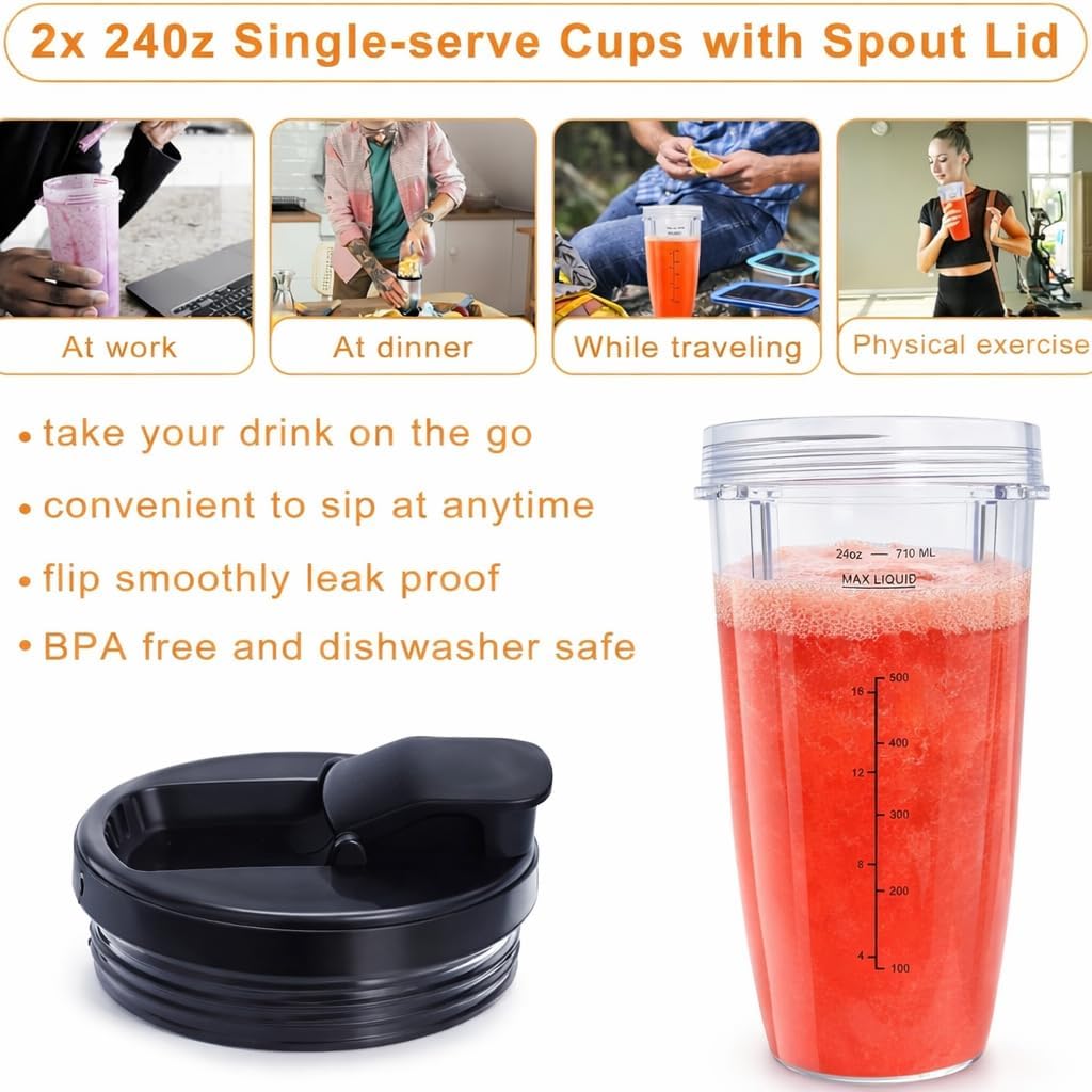 Replacement Blade Assembly Compatible with Nutri Ninja BL660 BL740 BL663 Series, 16oz Cup Only, 6-Male-Fin Base, 3.35" Bottom Diameter, Not for 7-Fin or Auto-iQ Systems