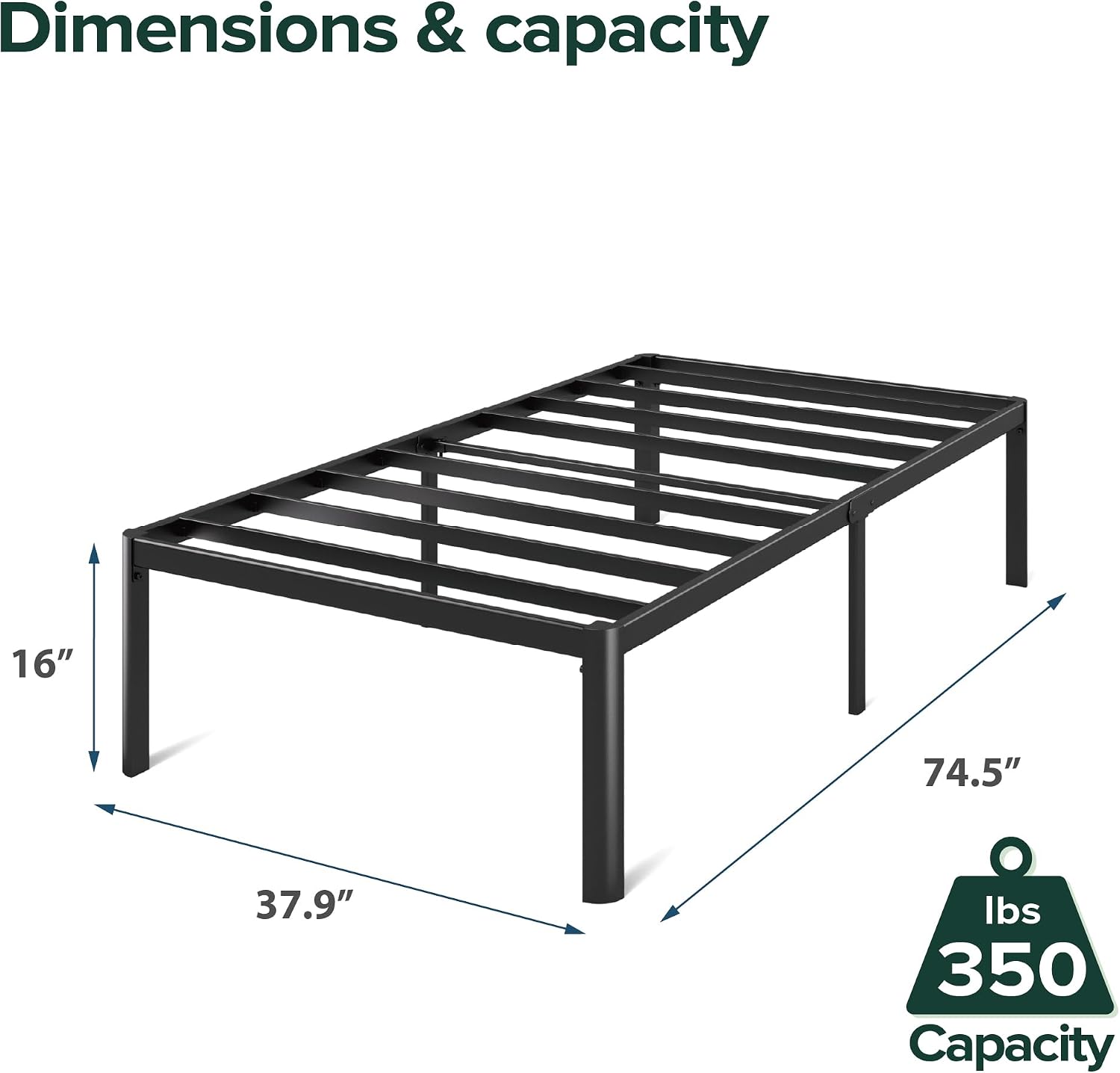 ZINUS Van 16 Inch Metal Platform Bed Frame / Steel Slat Support / No Box Spring Needed / Easy Assembly, Full