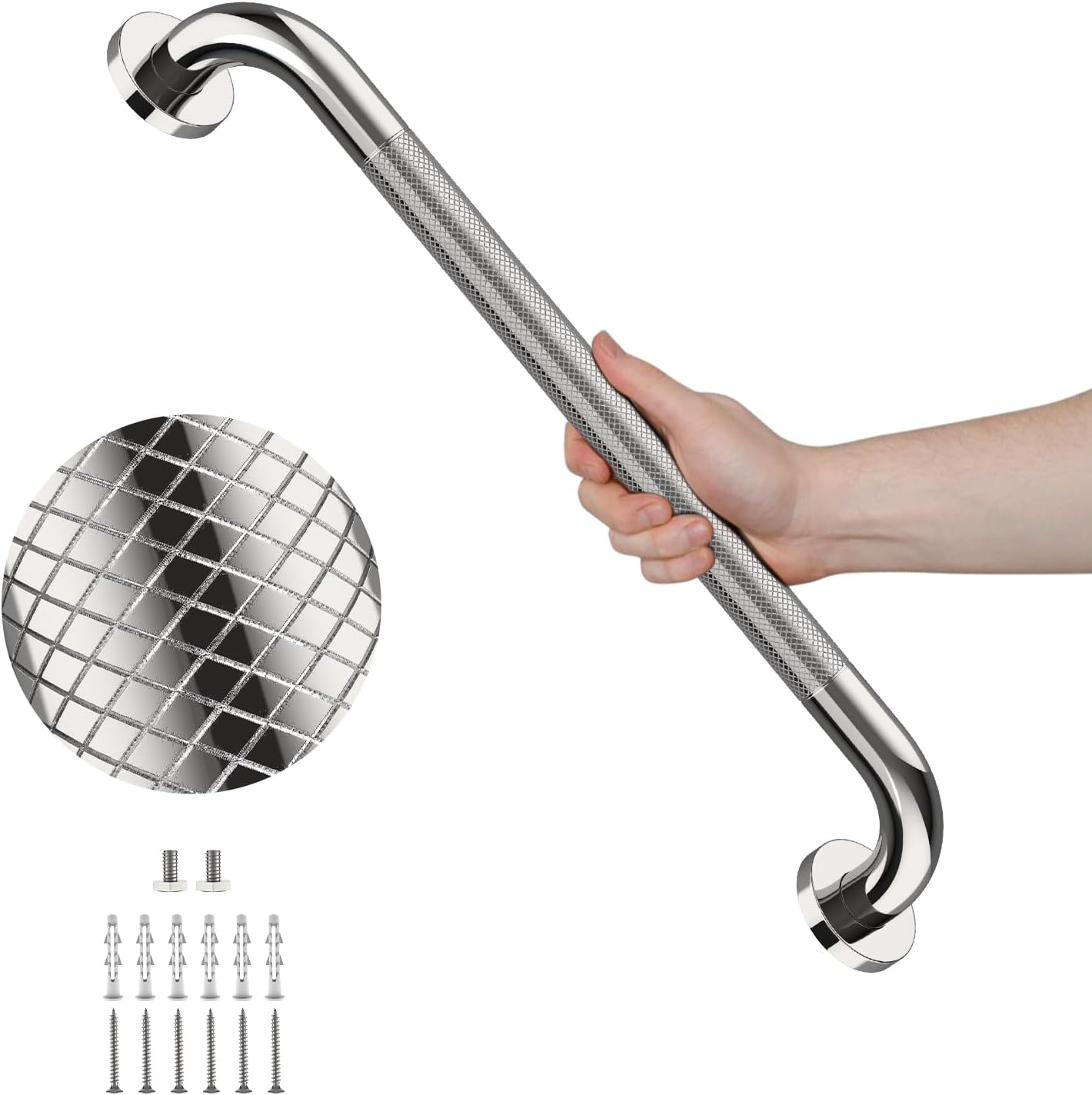 40 Inch Brushed Nickel Shower Grab Bar Anti-Slip Knurled Grip,Safety Handle | YuanDe 1.25" Diameter Stainless Steel Bathroom Grab Bars, Handicap Injury Elderly Senior Assist Support Shower Handle-2Packs