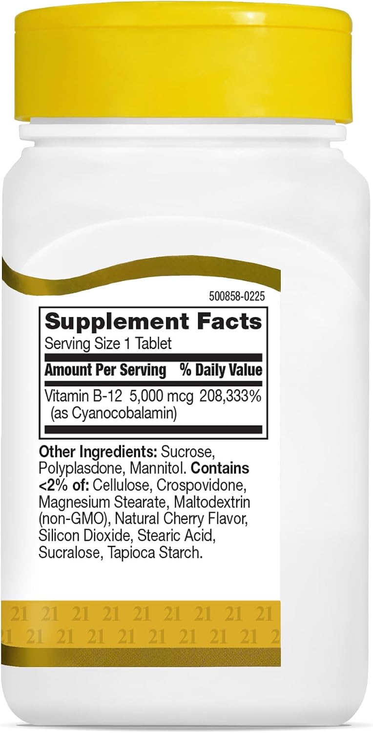 21st Century B-12 2500mcg Sublingual Tablets, High Potency, 110 Count | High-Potency Vitamin B12 2500 mcg, Natural Energy & Healthy Red Blood Cell Support, Vegan, Vegetarian, Third-Party Tested