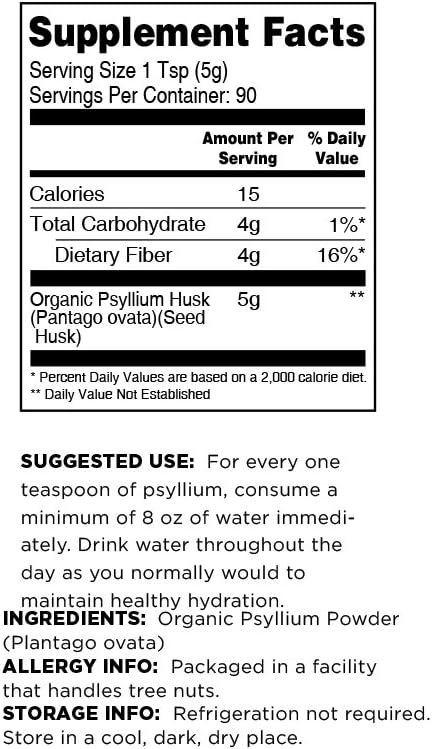 Terrasoul Superfoods Organic Psyllium Husk Powder, 1 Lb - Superfine Texture | 99% Purity | Perfect for Gluten-Free Baking | No Purple Breads