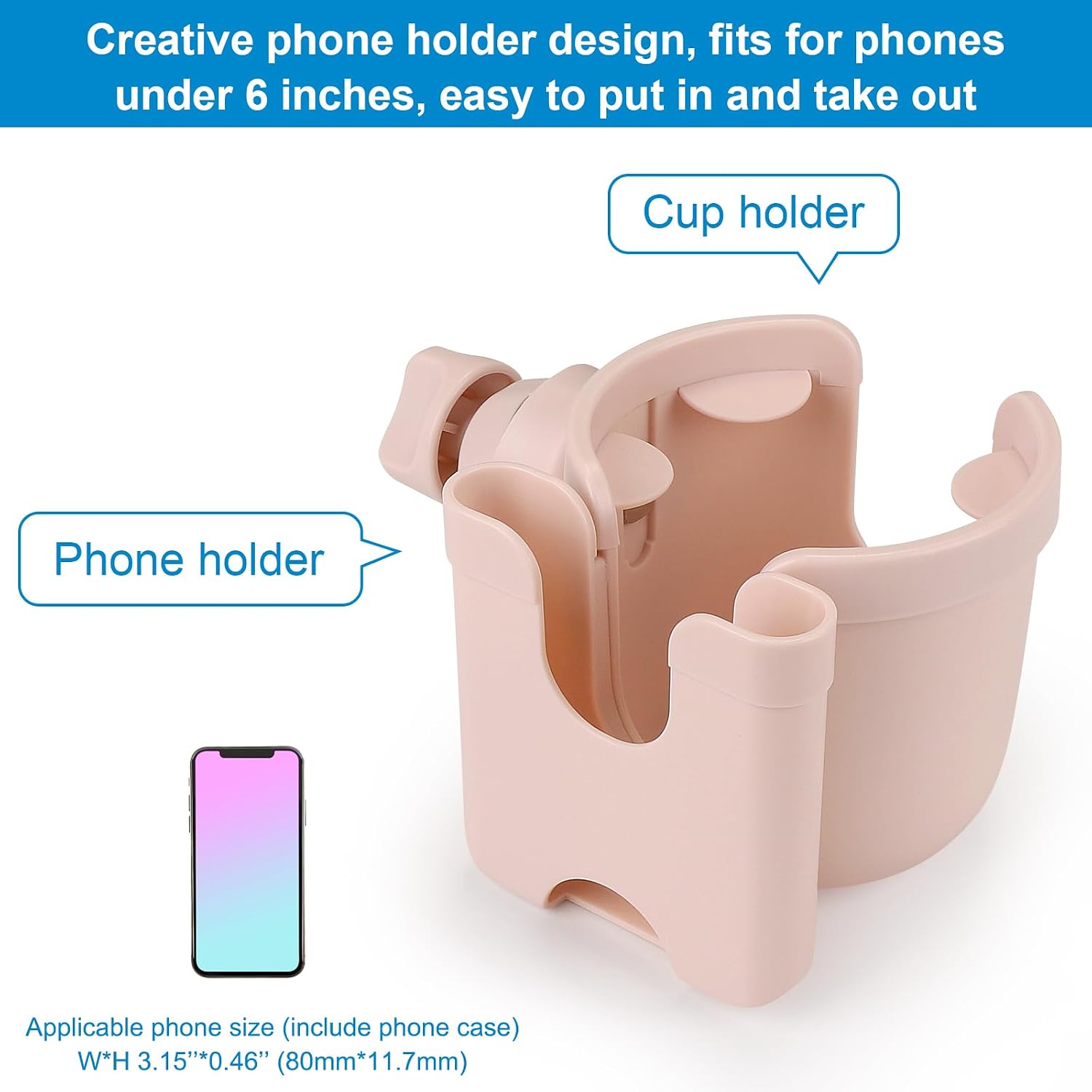 Accmor Stroller Cup Holder with Phone Holder, Bike Cup Holder, Universal Cup Holder for Uppababy Nuna Strollers, 2-in-1 Drinks Holder for Walker