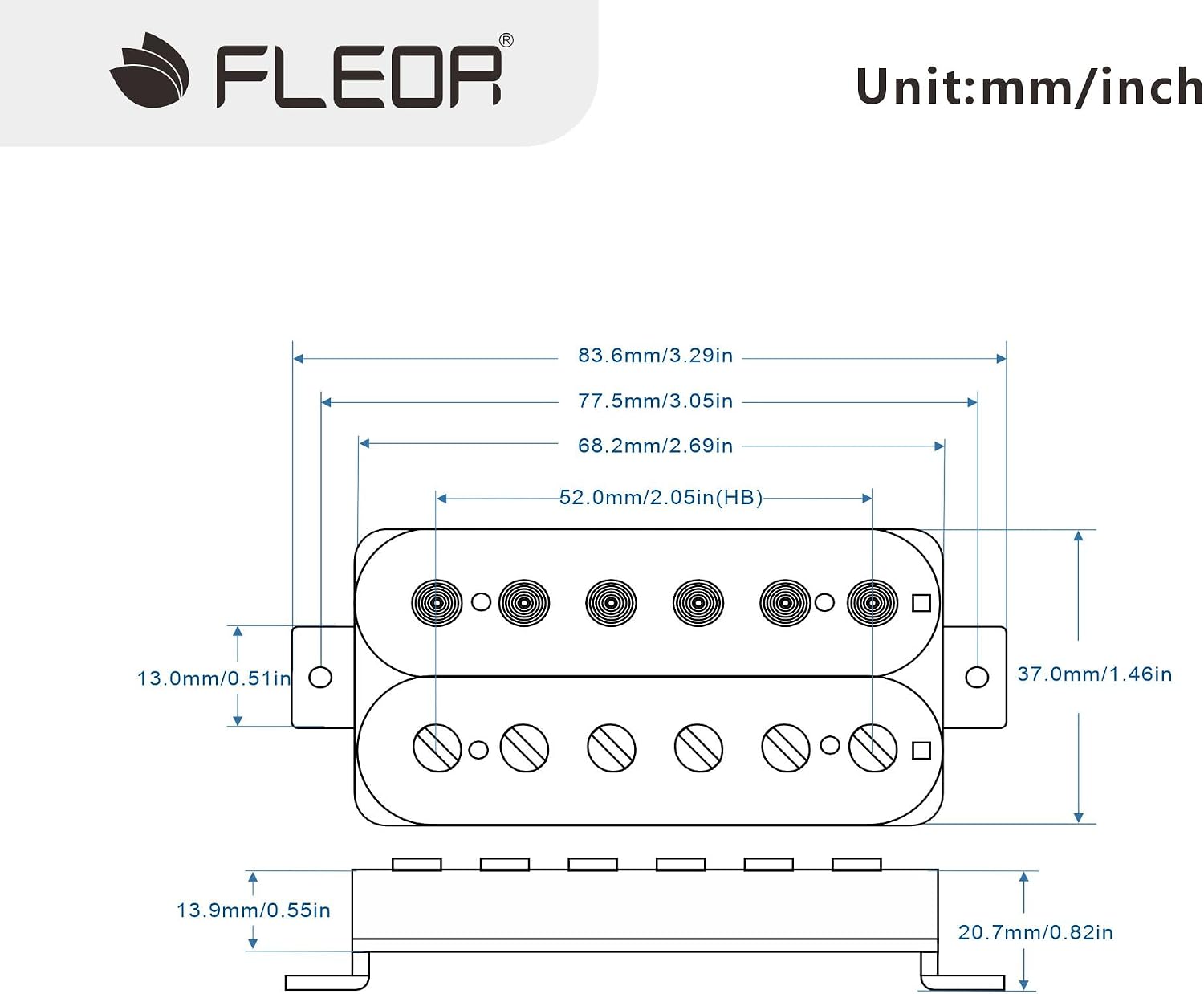 FLEOR Alnico 5 Guitar Pickup Double Coil Humbucker Pickups Neck and Bridge Set Black