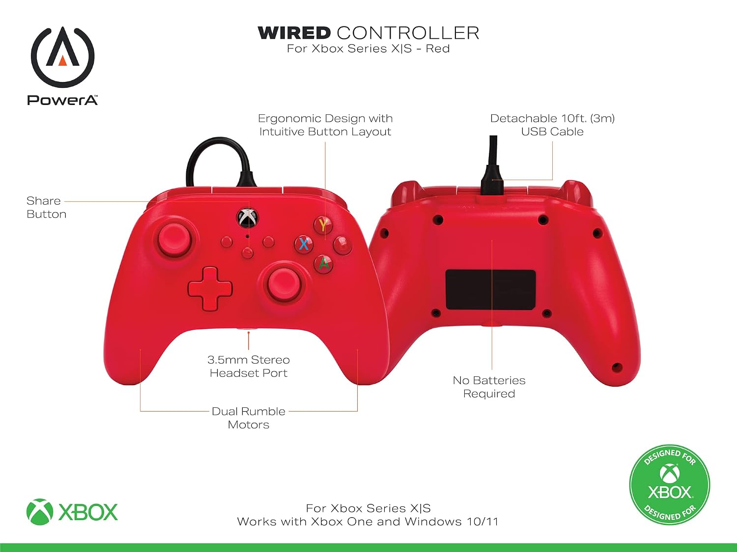 PowerA Wired Controller for Xbox Series X|S - blue, gamepad, video game/gaming controller, works with Xbox One, Officially Licensed