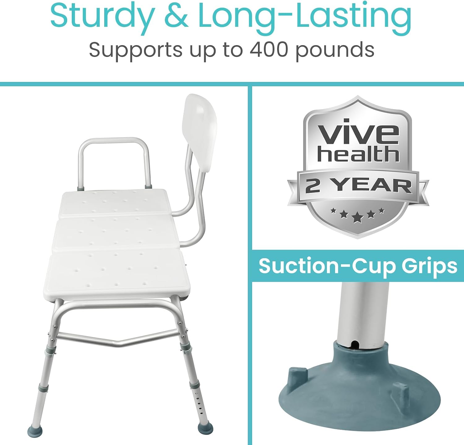 Vive Shower Bench for Transfers - Heavy Duty Tub Transfer Bench for Bathtub, Holds 400 lbs - Shower Chair for Elderly, Disabled