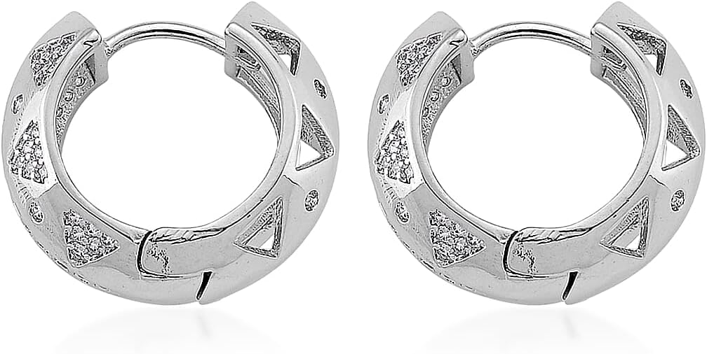 Cubic Zirconia Hoop Earrings in Silvertone