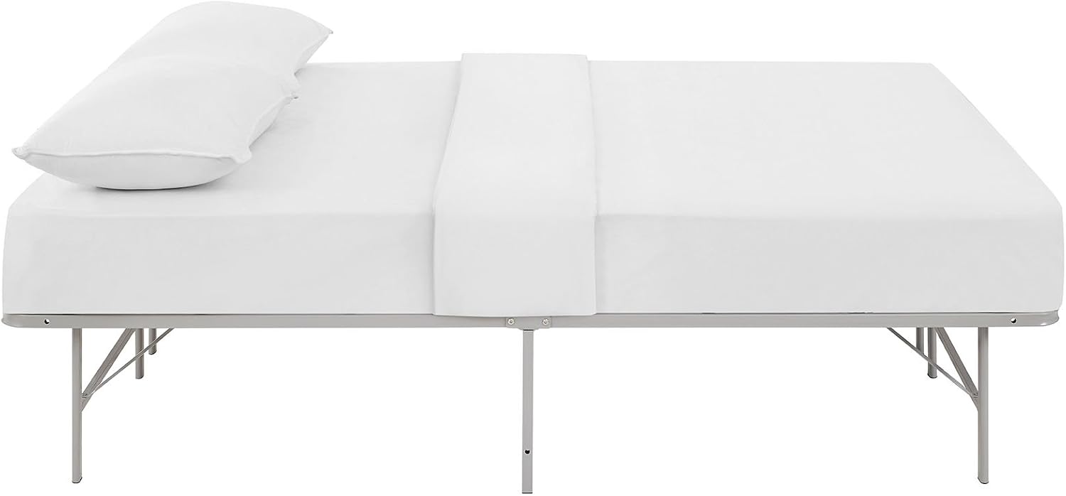 Modway Horizon Queen Bed Frame In Gray - Replaces Box Spring - Folding Metal Mattress Bed Frame