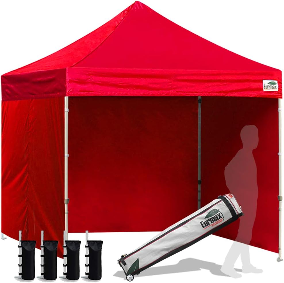 Eurmax USA 10x10 Pop Up Canopy Tent,Commercial Tent with Patented No-Tip Rolling Bag,4 Zippered Removable Walls,UV & Water Resistant Canopy Top,Heavy Duty Outdoor Gazebo,Instant Shelter(White)