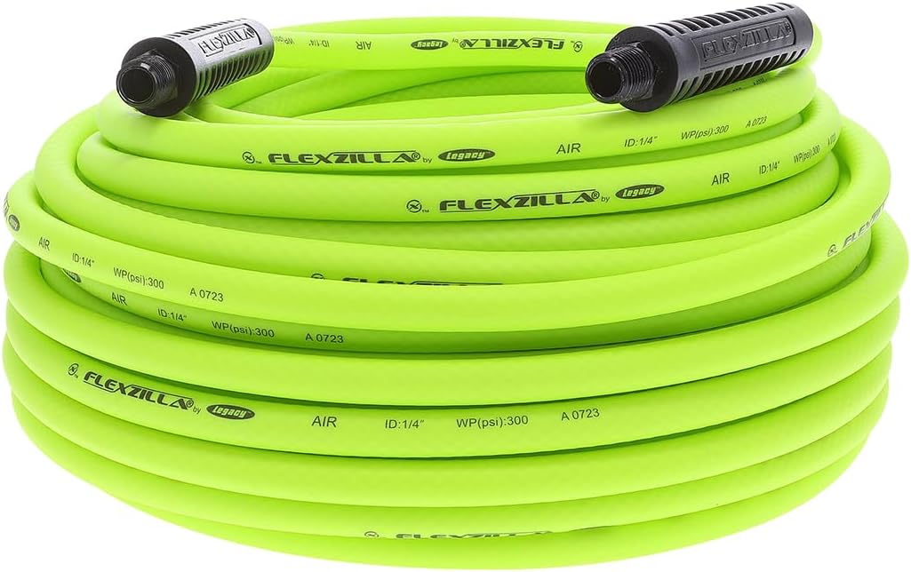 Flexzilla Air Compressor Hose, 3/8 in. x 50 ft., 1/4 in. MNPT Fittings, No-Kink, All Weather, Lightweight, Premium Hybrid Polymer, 300 PSI, ZillaGreen