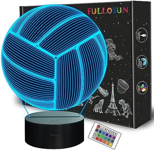 FULLOSUN Volleyball 3D Night Light, Sport Mood Illusion Lamp for Kids with Remote Control 16 Colors Changing
