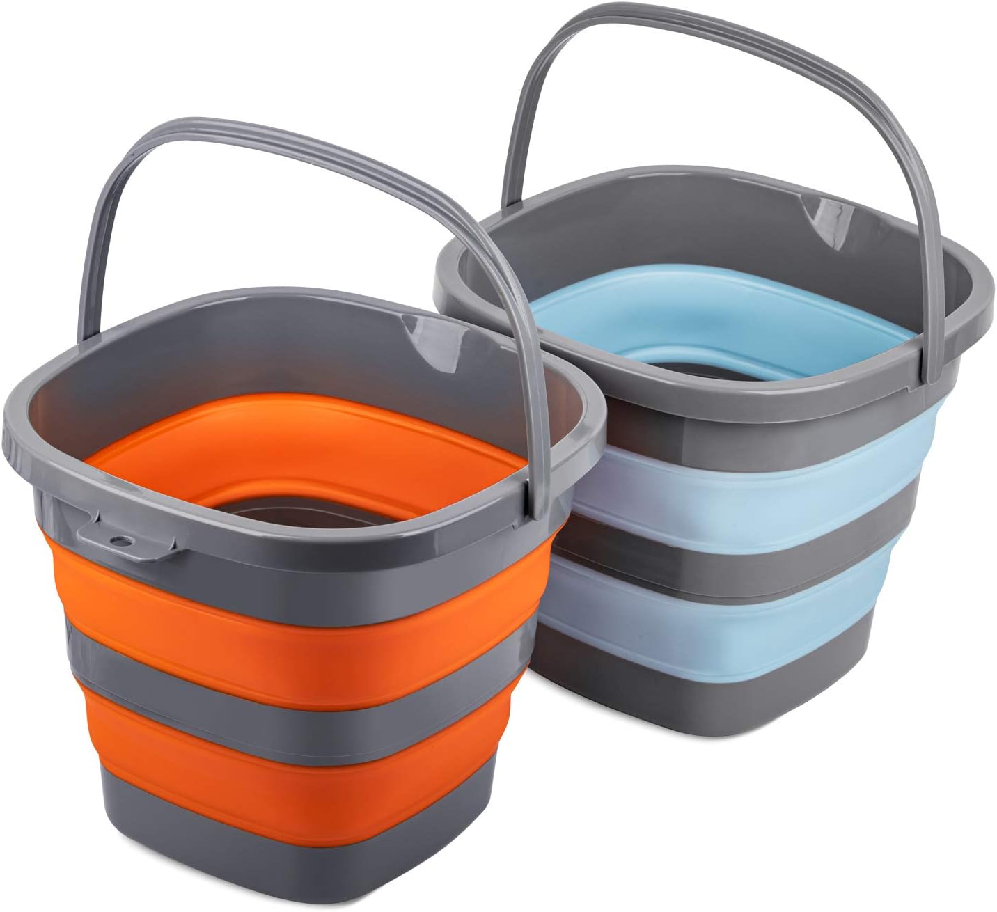 2 Pack Collapsible Plastic Bucket with 2.6 Gallon (10L) Each, Foldable Rectangular Tub for House Cleaning