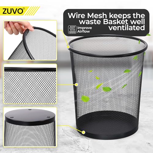 Zuvo Mesh Wastebasket Black Metal Wire Garbage Trash Can for Office Home Bedroom Height 10.1" Width 10", 4 Gallon (16 Quart) (1, Black)