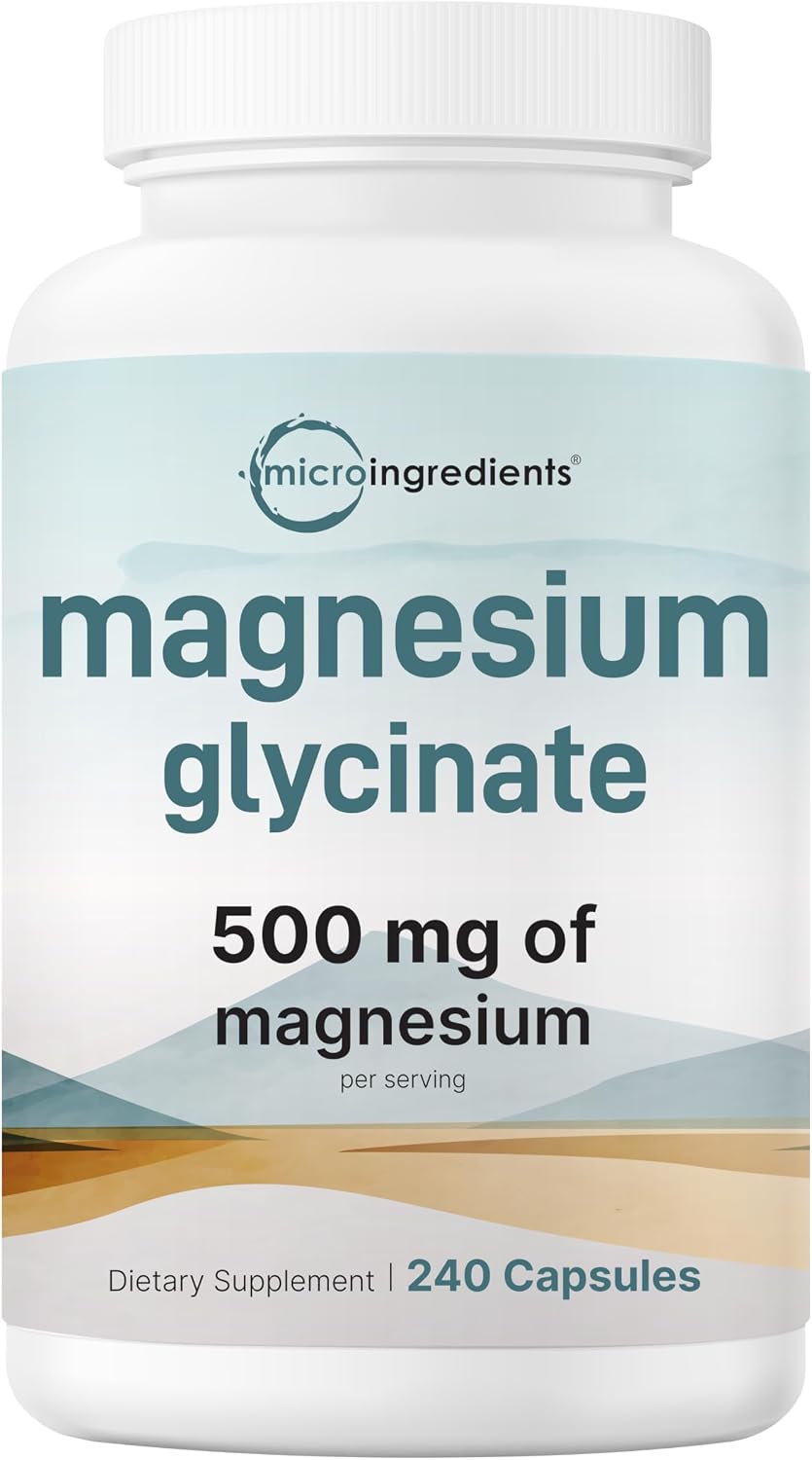 Micro Ingredients Magnesium Glycinate 500mg Per Serving, 240 Capsules | Potent Elemental Form, Chelated, High Absorption | Healthy Muscle, Bones
