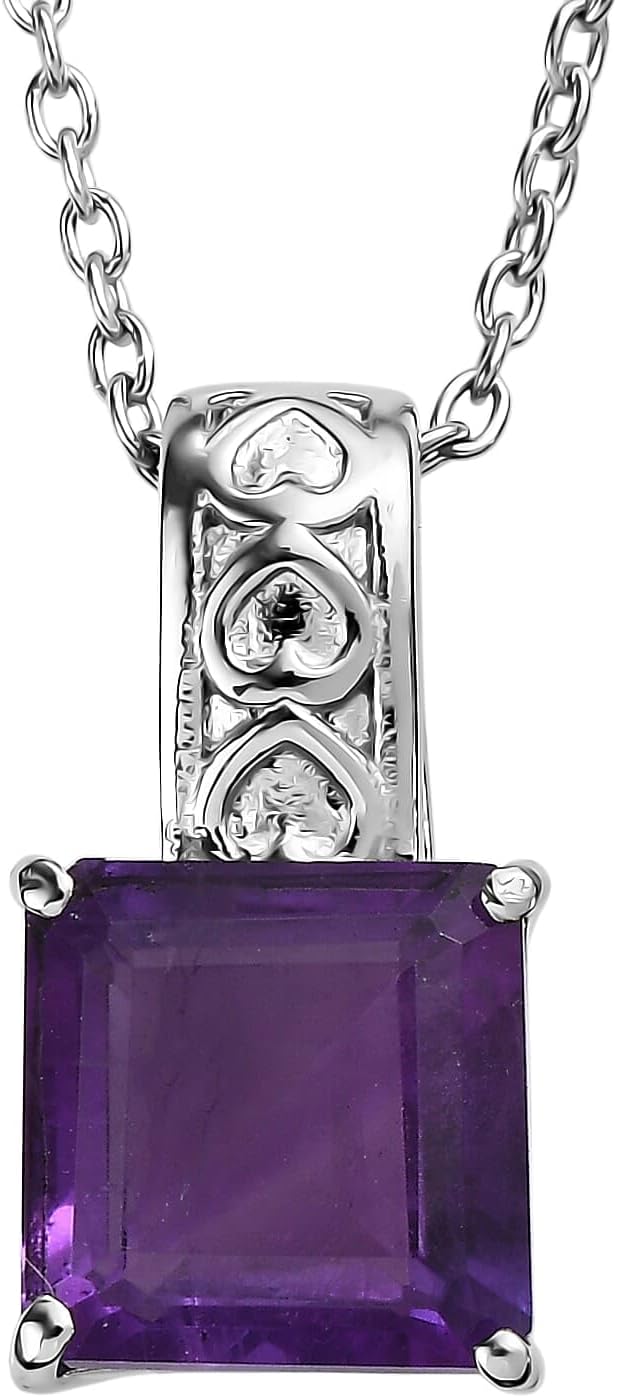 Amethyst 5.00 ctw Pendant Necklace in Stainless Steel 20 Inches