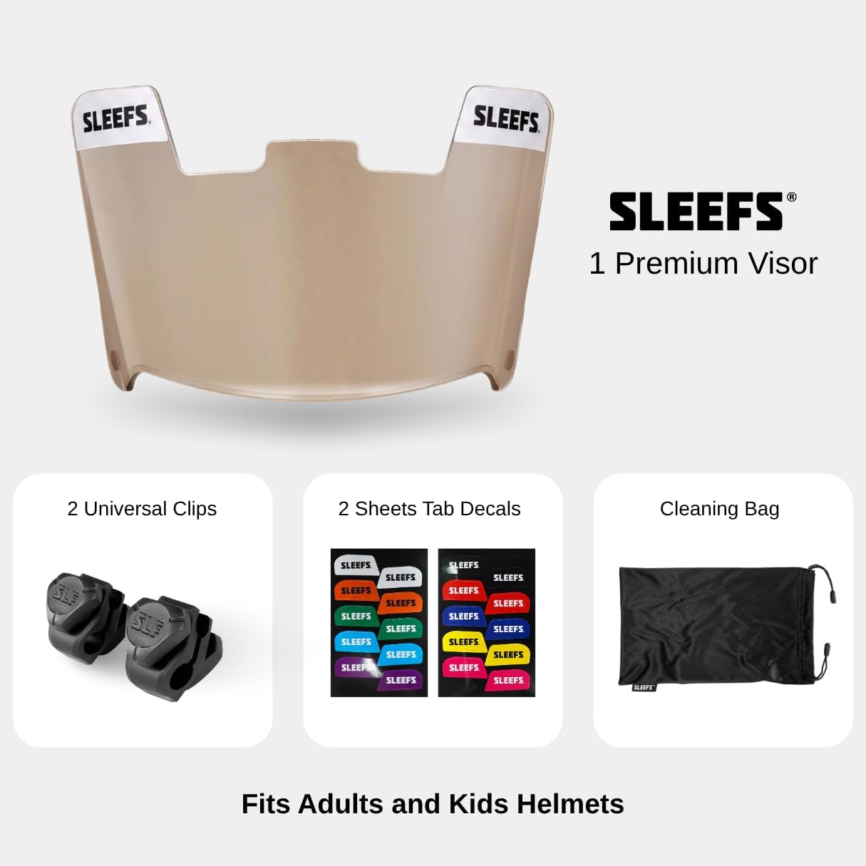 SLEEFS Clear Football Visor for Helmet - Professional Football Visor - Face & Eye Shield - Fits Youth & Adult Helmets - Includes Quick Visor Clips