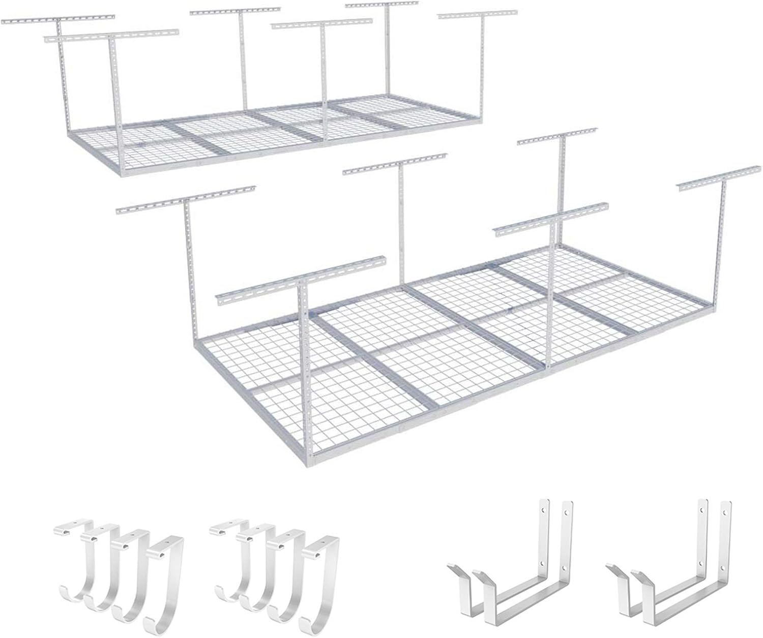 FLEXIMOUNTS 4x8 Overhead Garage Storage Rack with Hooks, Black