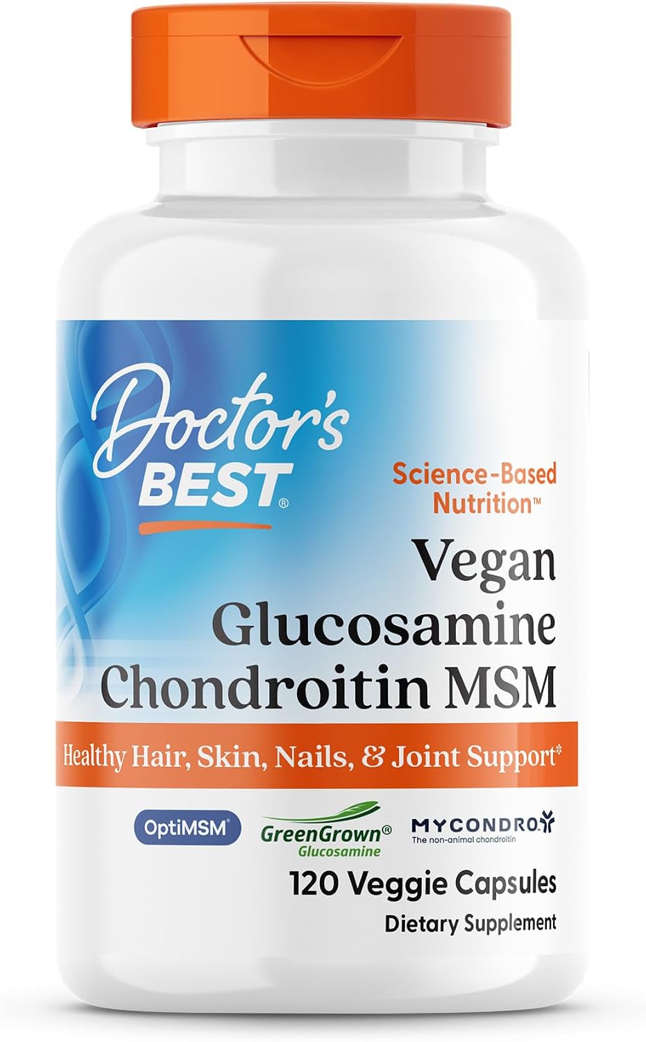 Doctor's Best Vegan Glucosamine Chondroitin MSM - Joint Health Support Supplement for Women & Men, Nutritional Support for Joint Strength, Hair, Skin