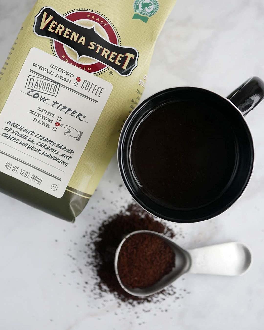 Verena Street 12 Ounce Flavored Ground Coffee, Mississippi Grogg, Medium Roast, Rainforest Alliance Certified Arabica Coffee