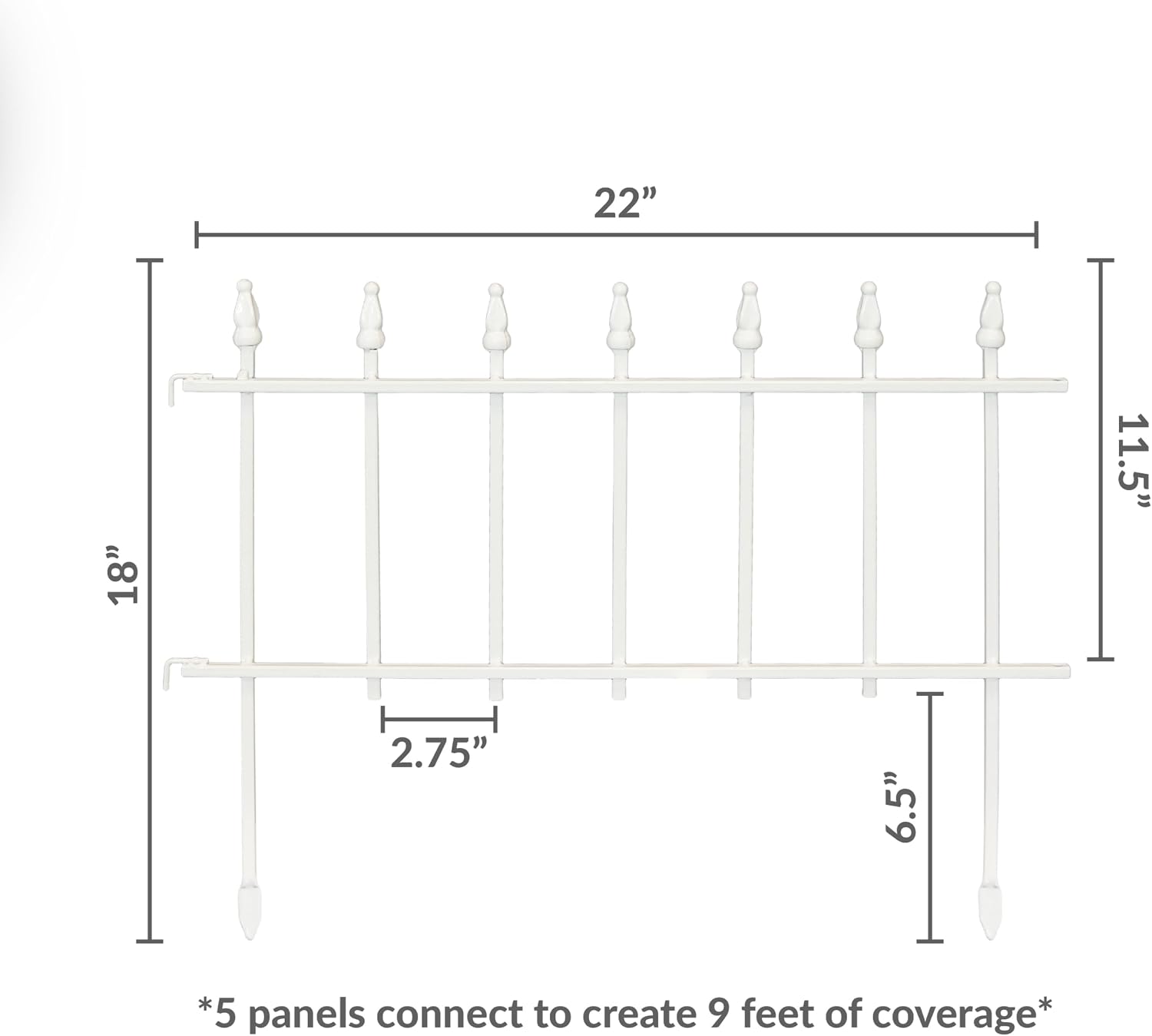 Sunnydaze Decorative Garden Fence Border, 9ft, 5 Panels, Black | 22" W x 18" H No Dig Metal Edging for Flower Beds, Yard, Lawn, Pathways & Landscaping, Roman Finial Design
