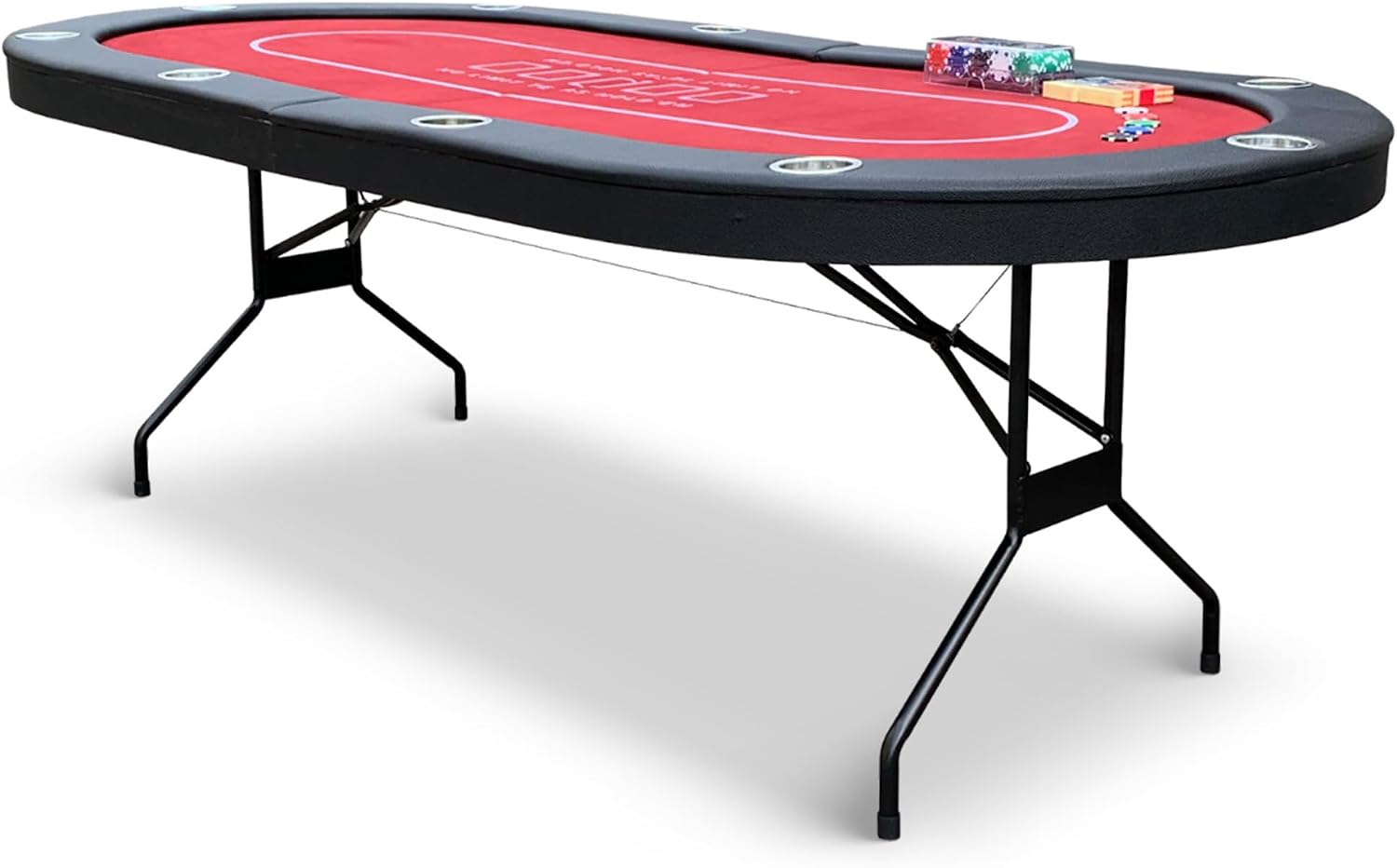 Hathaway Fourth Street Folding Texas Holdem Table – 10-Player Quick Folding Poker Table with Burgundy Felt Padded Surface – Includes Playing Cards
