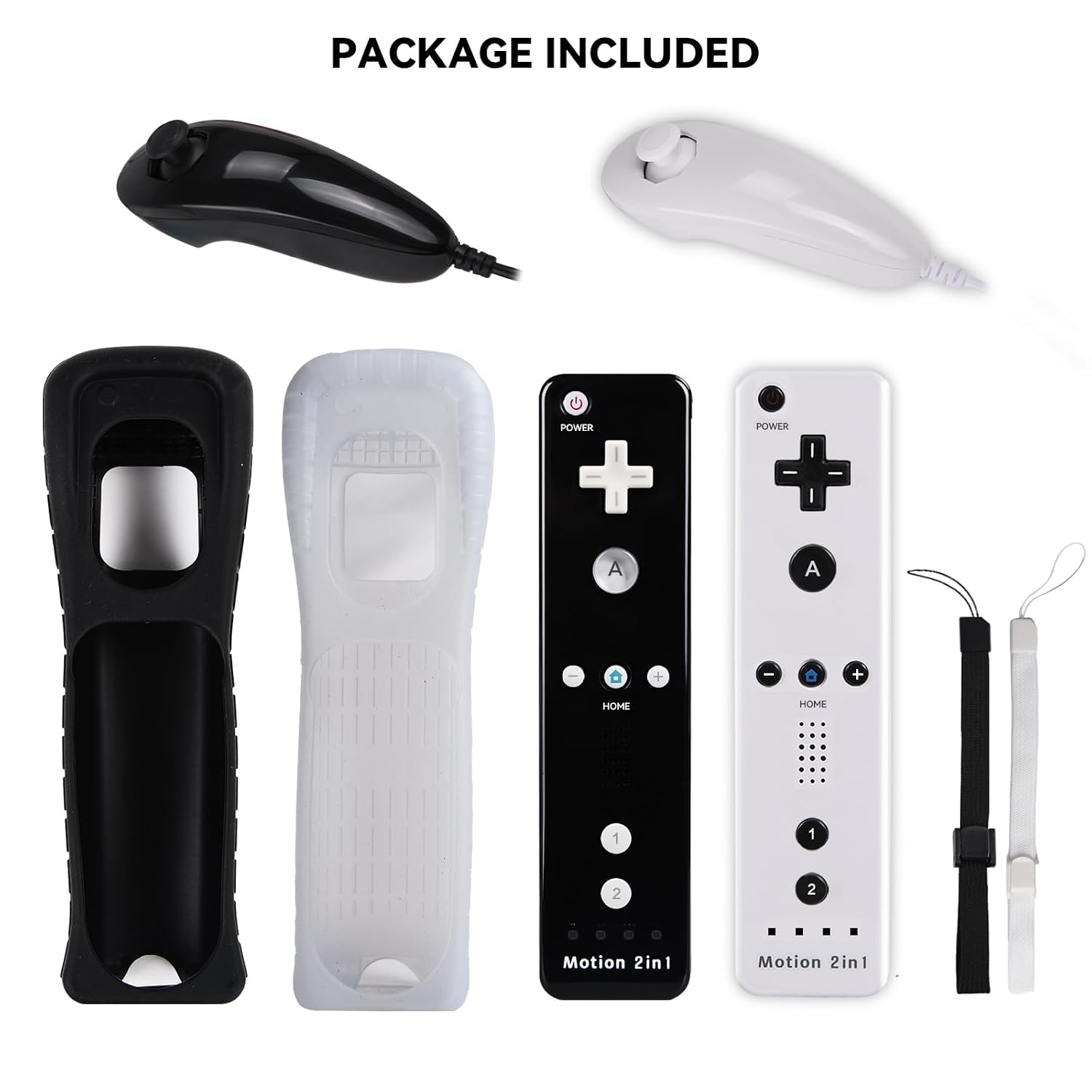 TechKen 2 Pack Wii Controllers with Wii Motion Plus Inside | Shock Wii Nunchuk Controller | Compatible Nintendo Wii, Motion Plus Wii Controller