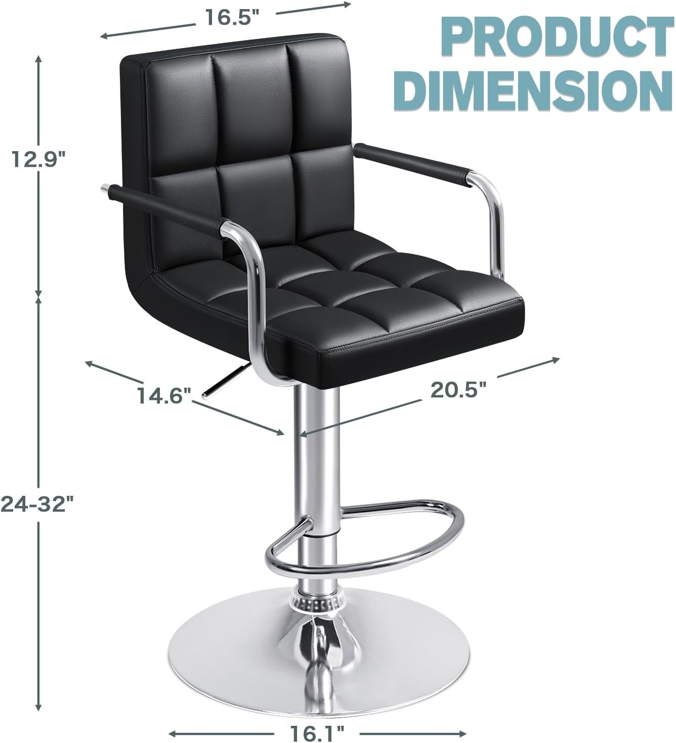 Furmax Bar Stools Modern Pu Leather Swivel Adjustable Hydraulic Bar Stool Square Counter Height Stool Set of 2 (White)