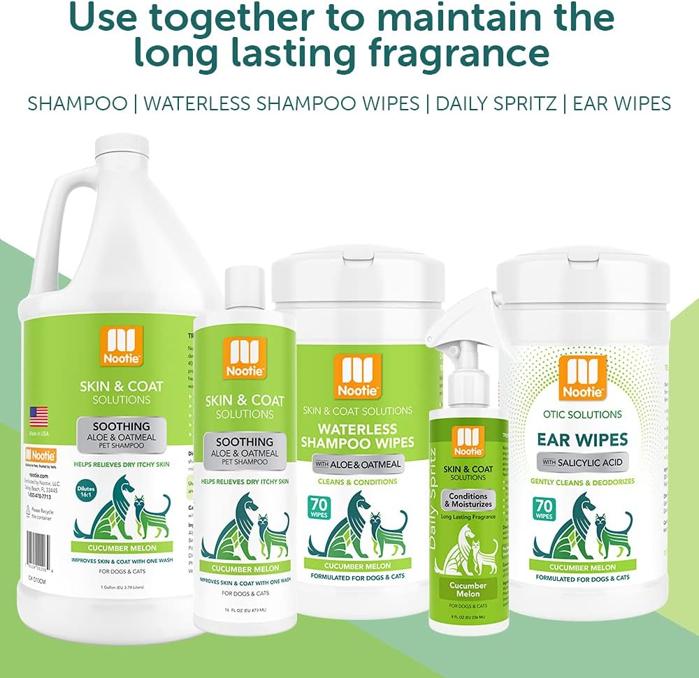 Nootie Cucumber Melon Pet Shampoo for Dogs & Cats, Gentle Oatmeal Formula | 16 oz, dog wash for sensitive skin, helps relieve dry itchy skin for dogs, natural ingredients, cleans & conditions