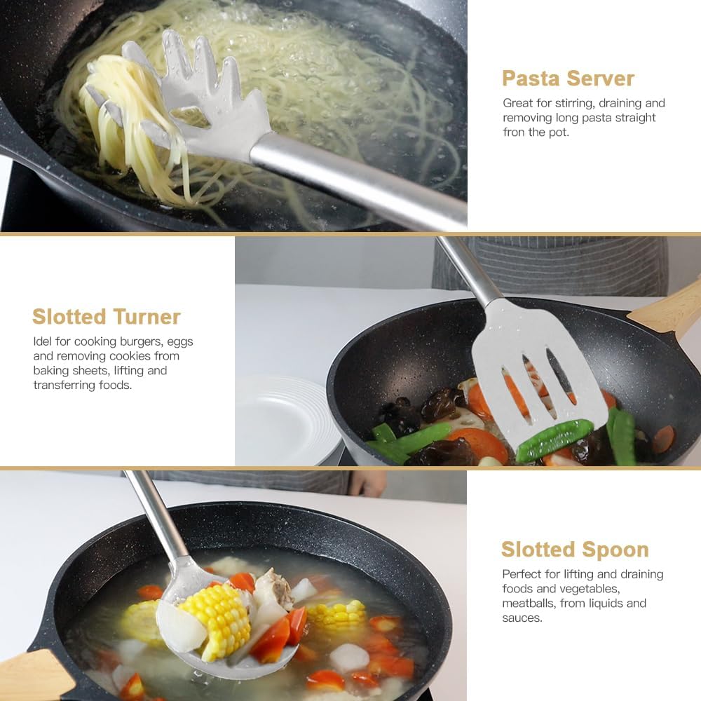 Kitchen Utensil Set-Silicone Cooking Utensils-33 Kitchen Gadgets & Spoons for Nonstick Cookware-Silicone and Stainless Steel Spatula Set-Best