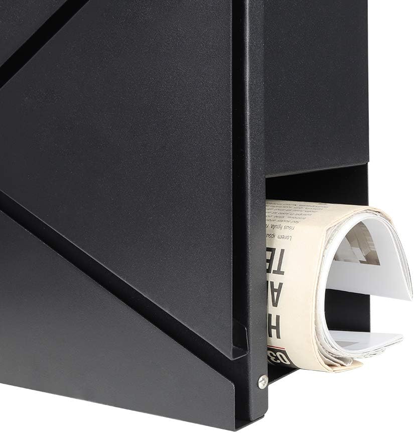 Decaller Large Capacity Mailbox with Key Lock, Wall Mount Metal Mail Box with Newspaper Compartment for Outside, 14.4" x 13" x 4.2", 938 Black